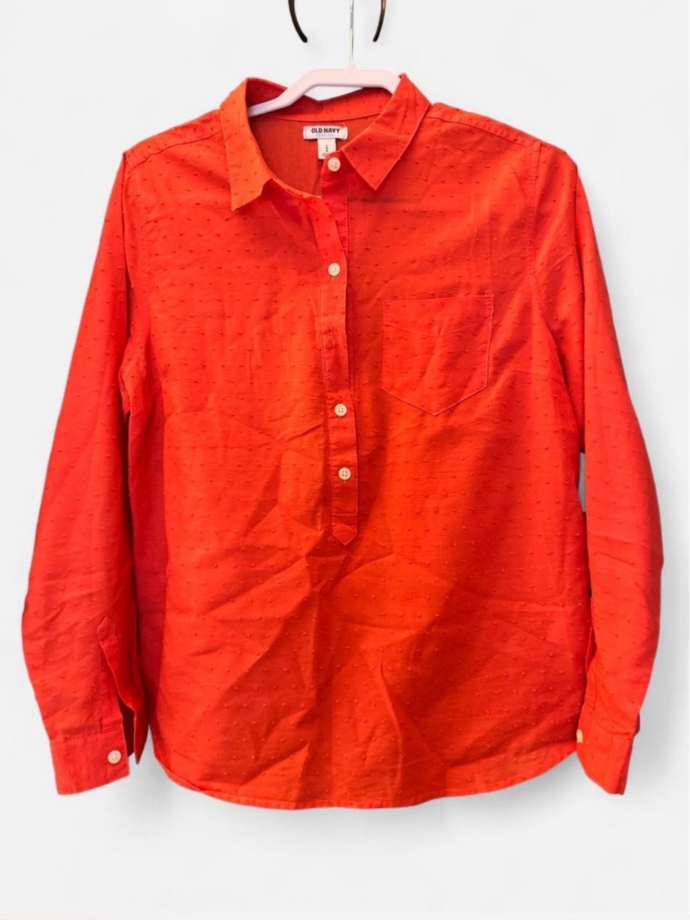 Old Navy Coral Women's Button-Down Shirt, French knot embroidered detail